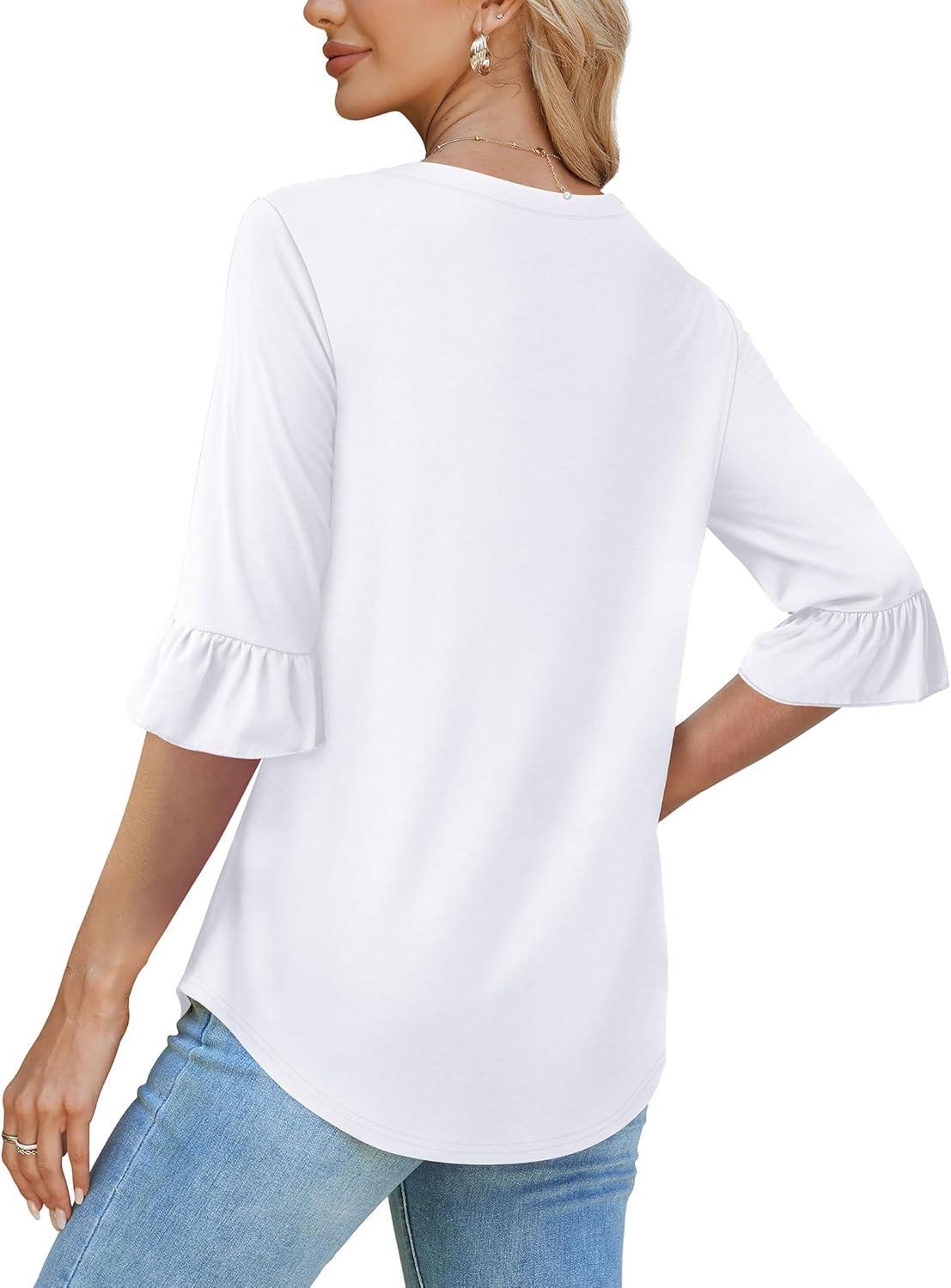 imageSAMPEEL 34 Length Sleeves Womens Tops Blouses for Women Dressy Casual Tops Trendy Summer Shirts Spring Clothes 2025All White