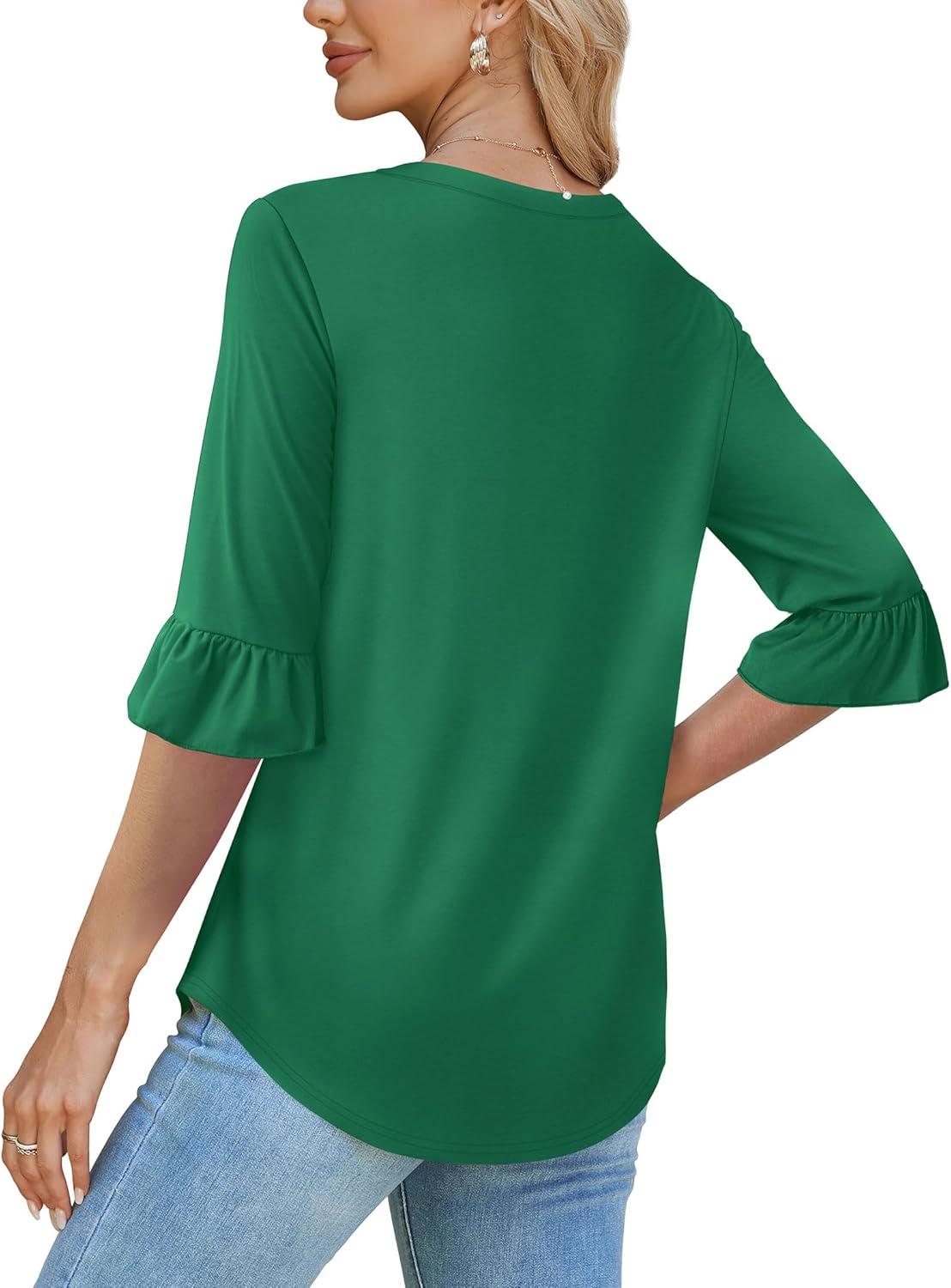 imageSAMPEEL 34 Length Sleeves Womens Tops Blouses for Women Dressy Casual Tops Trendy Summer Shirts Spring Clothes 2025Green