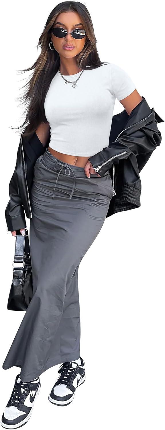 imageSAMPEEL Crop Tops for Women Summer Trendy Tight Tshirts 2024 Slim FitClassical White