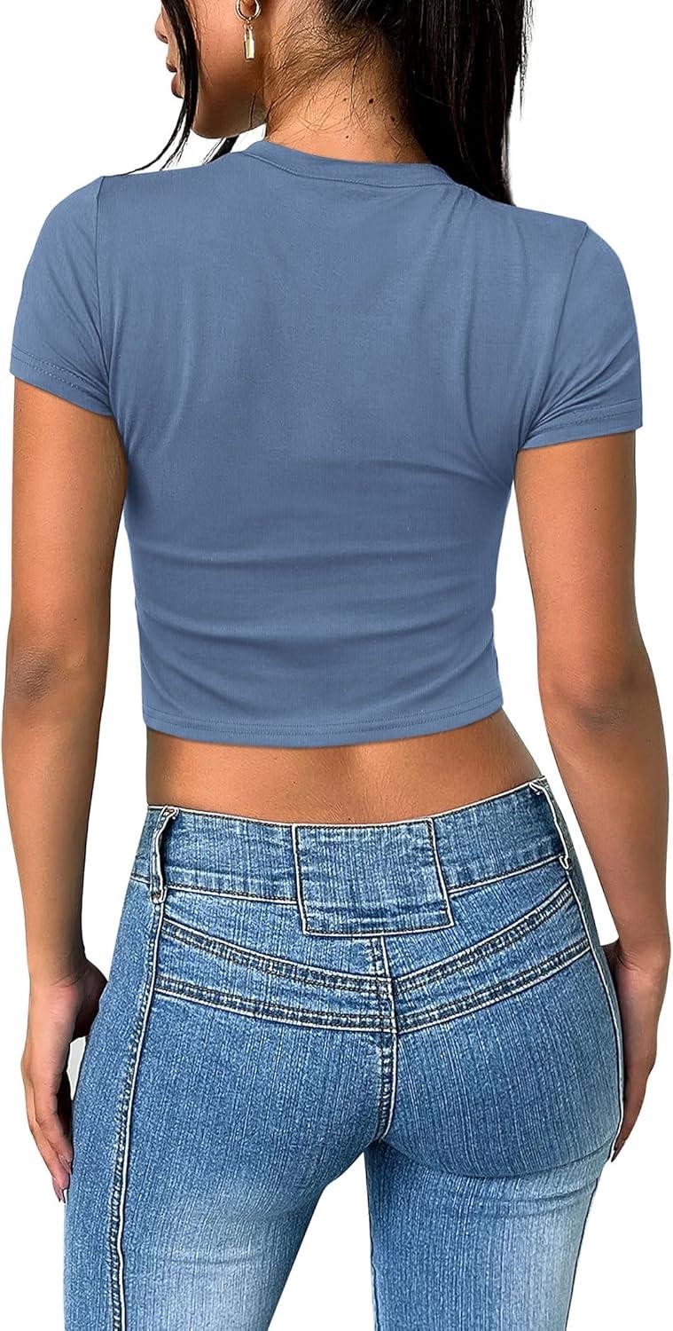 imageSAMPEEL Crop Tops for Women Summer Trendy Tight Tshirts 2024 Slim FitKyanite
