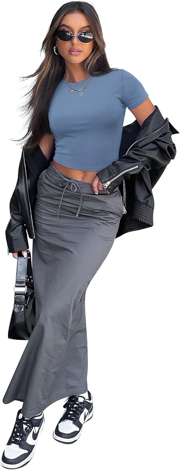 imageSAMPEEL Crop Tops for Women Summer Trendy Tight Tshirts 2024 Slim FitKyanite