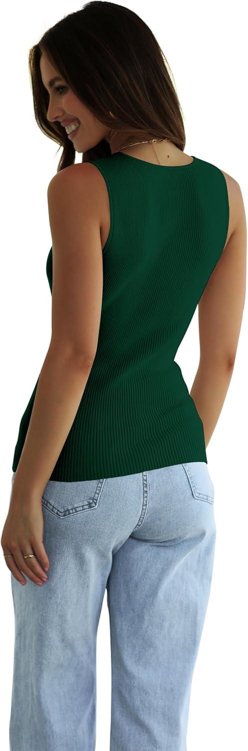 imageSAMPEEL Ribbed Tank top for Women Trendy Crewneck Sleeveless TopsGreen