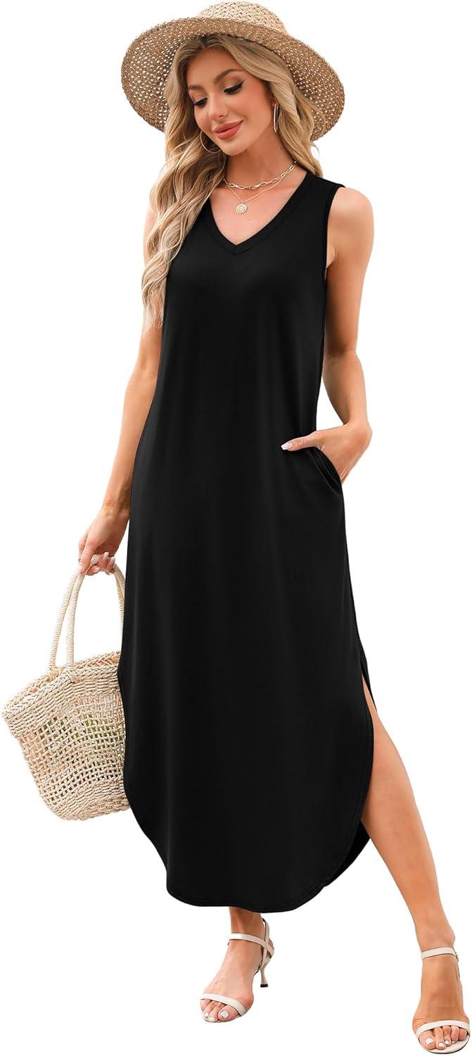imageSAMPEEL Summer Dresses Maxi Dress Vacation Beach Sundresses 2025 with PocketsBlack