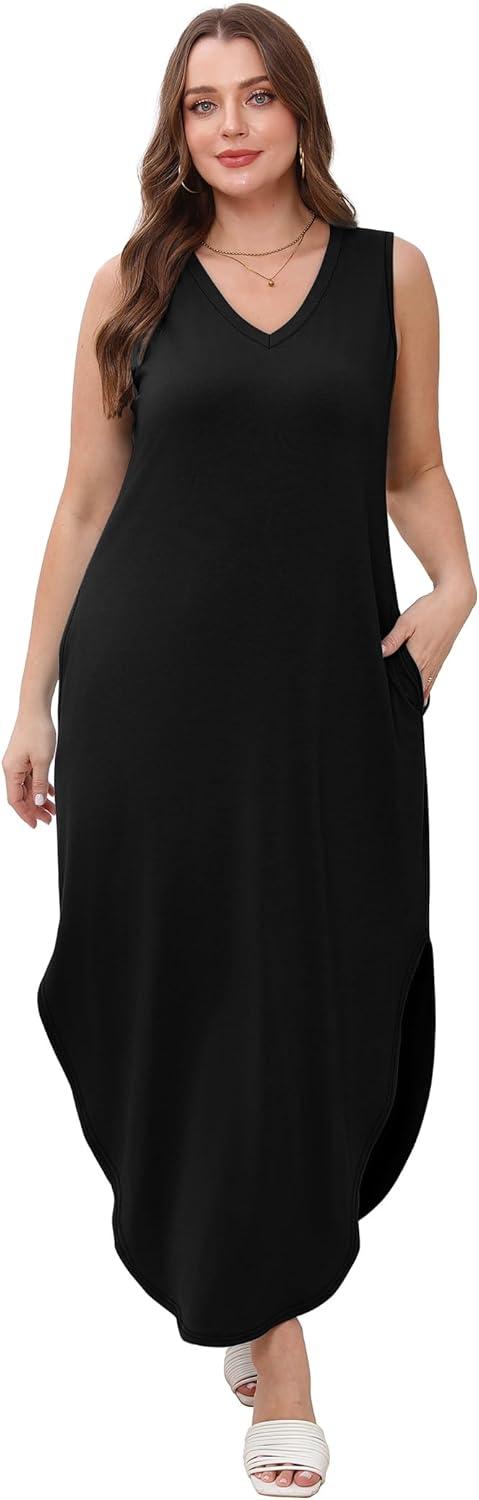 imageSAMPEEL Summer Dresses Maxi Dress Vacation Beach Sundresses 2025 with PocketsBlack