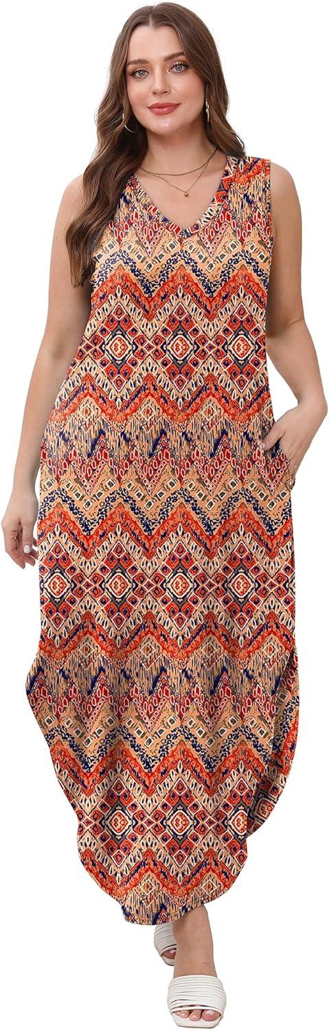 imageSAMPEEL Summer Dresses Maxi Dress Vacation Beach Sundresses 2025 with PocketsFloral Bohemian