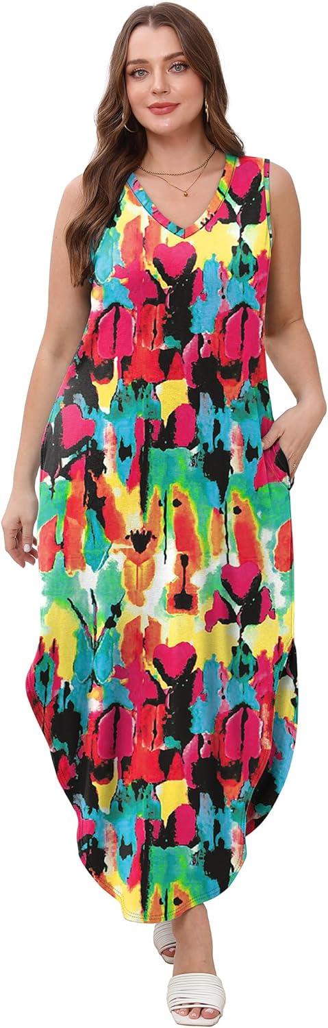 imageSAMPEEL Summer Dresses Maxi Dress Vacation Beach Sundresses 2025 with PocketsFloral Multicolored