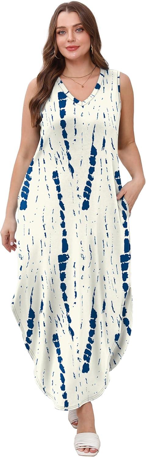 imageSAMPEEL Summer Dresses Maxi Dress Vacation Beach Sundresses 2025 with PocketsFloral Ripple