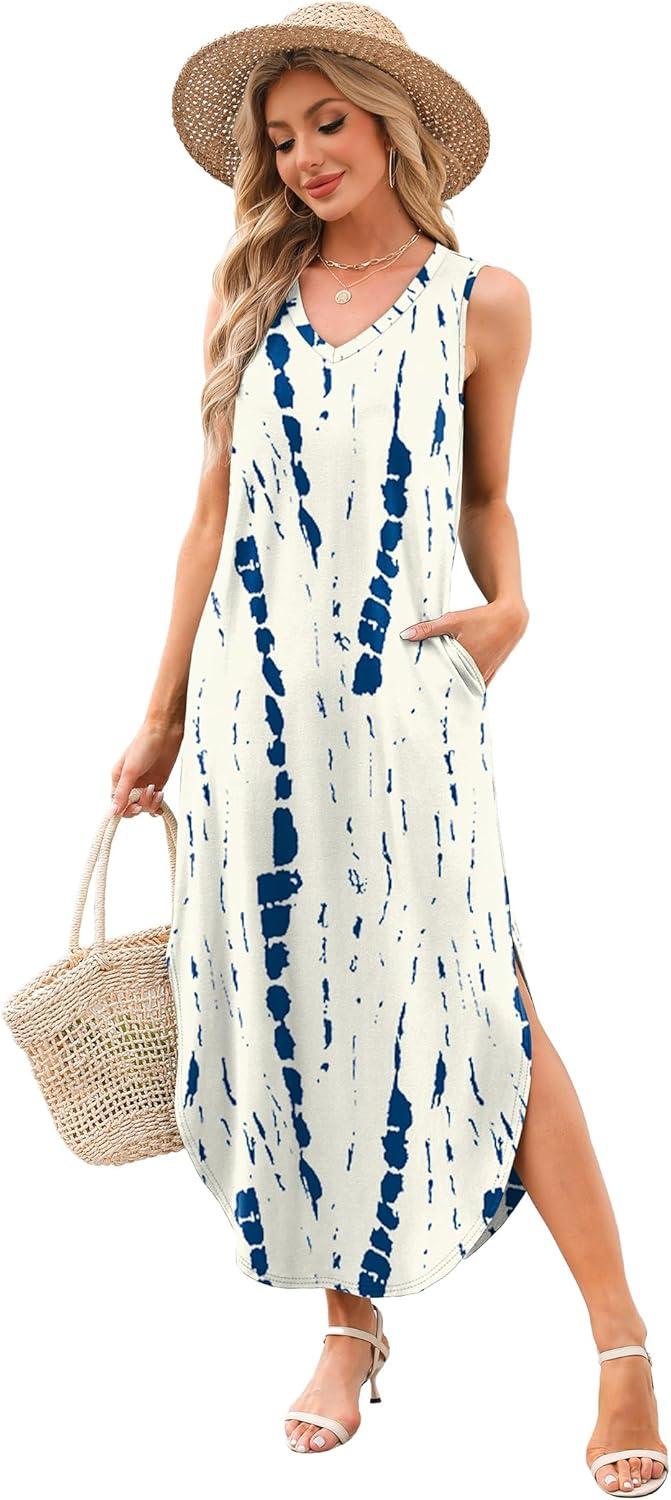 imageSAMPEEL Summer Dresses Maxi Dress Vacation Beach Sundresses 2025 with PocketsFloral Ripple