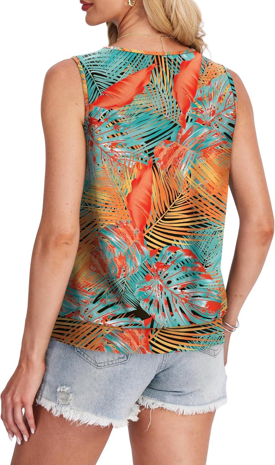imageSAMPEEL Summer Tank Tops for Women Loose Fit Casual Round Neck Sleeveless Eyelet Tanks Trendy Vocation Outfits 2025Floral Blue
