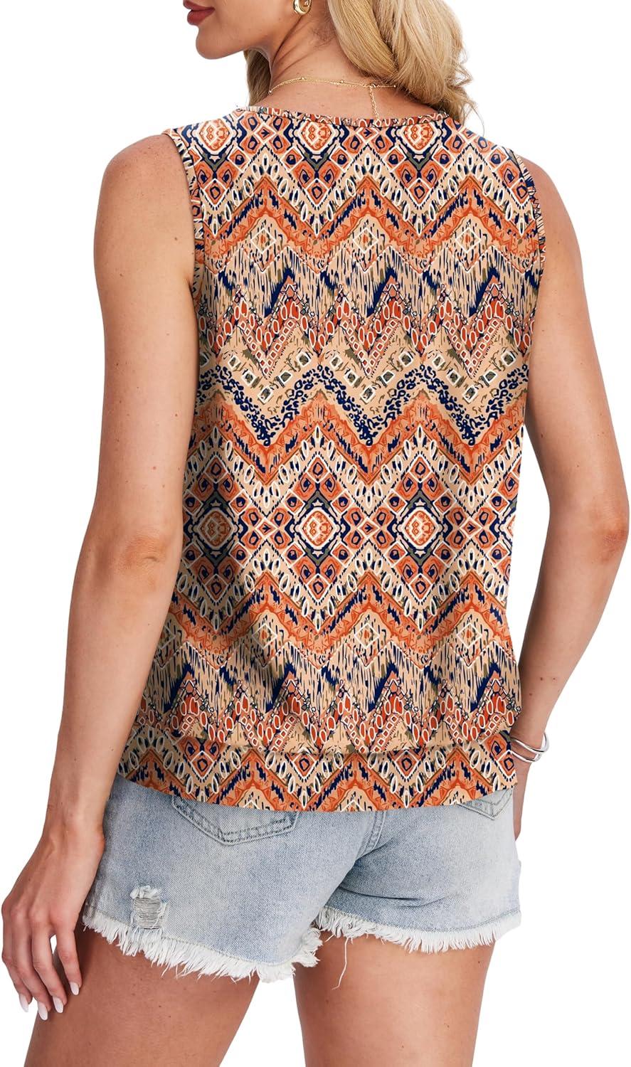 imageSAMPEEL Summer Tank Tops for Women Loose Fit Casual Round Neck Sleeveless Eyelet Tanks Trendy Vocation Outfits 2025Multi Boho