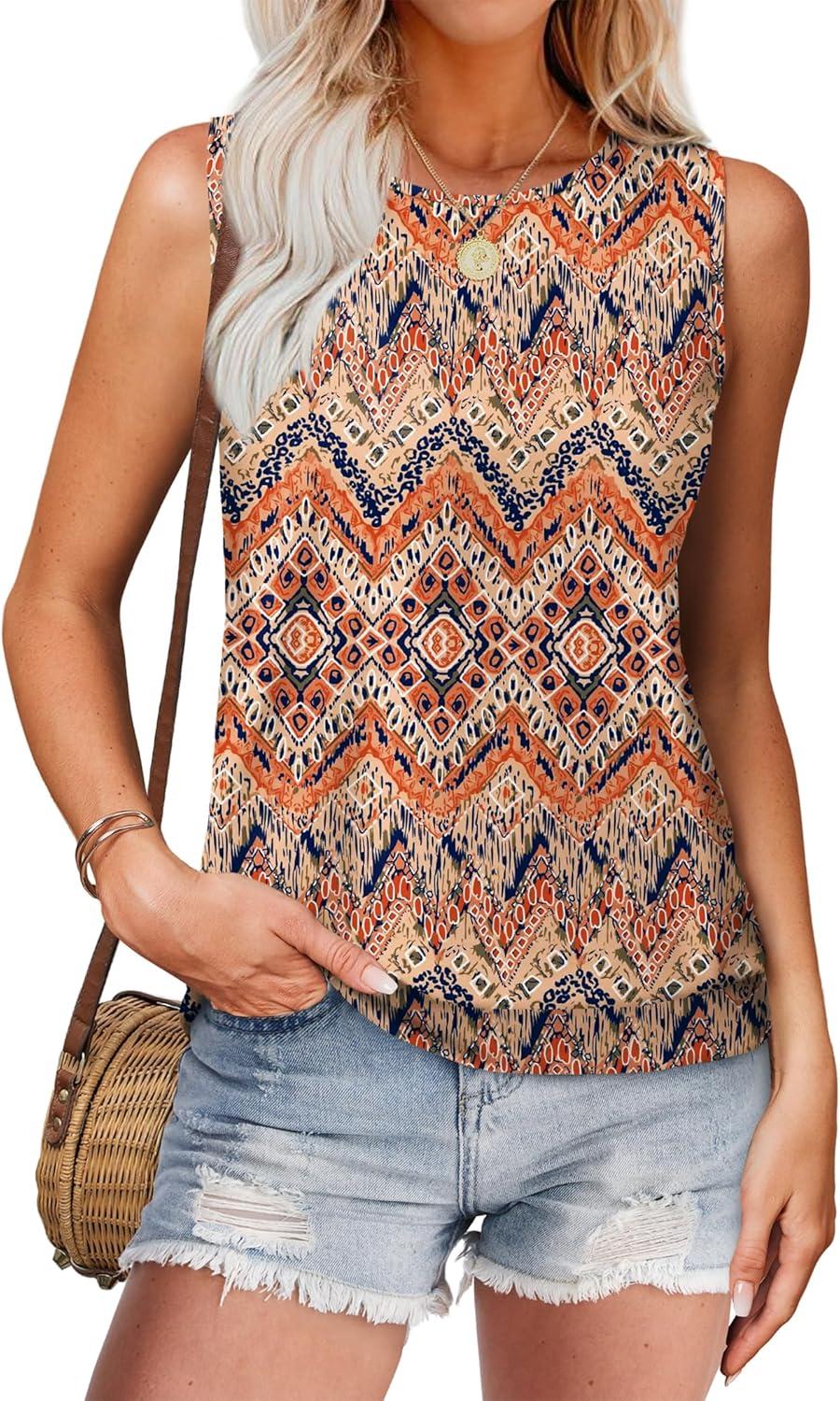 imageSAMPEEL Summer Tank Tops for Women Loose Fit Casual Round Neck Sleeveless Eyelet Tanks Trendy Vocation Outfits 2025Multi Boho