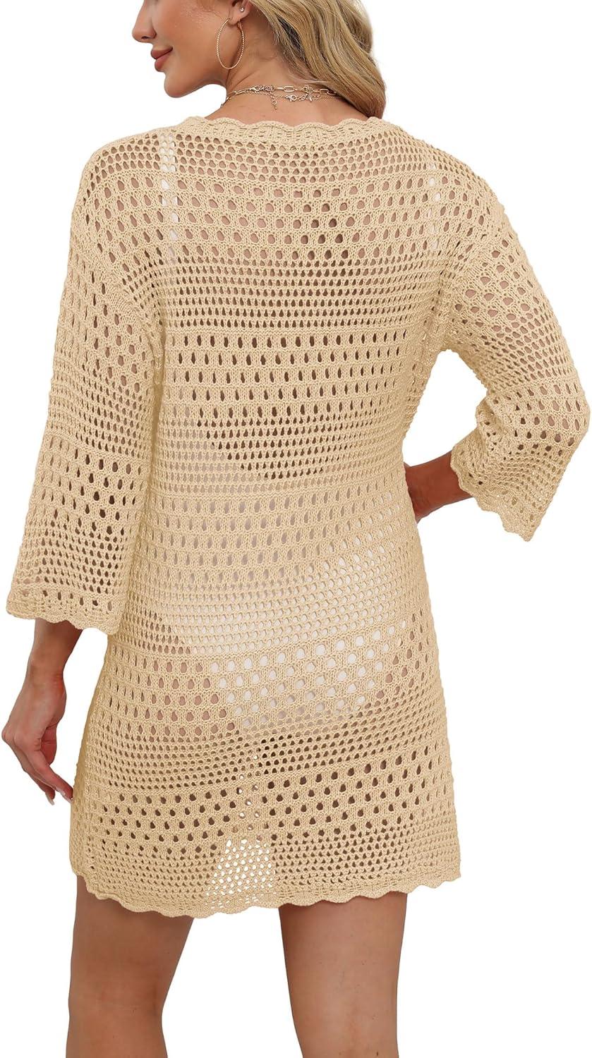 imageSAMPEEL Swimsuit Coverup for Women Beach Vacation Clothes Bathing Suit Cover Up Crochet Dresses Summer Cruise Outfits 2025Apricot