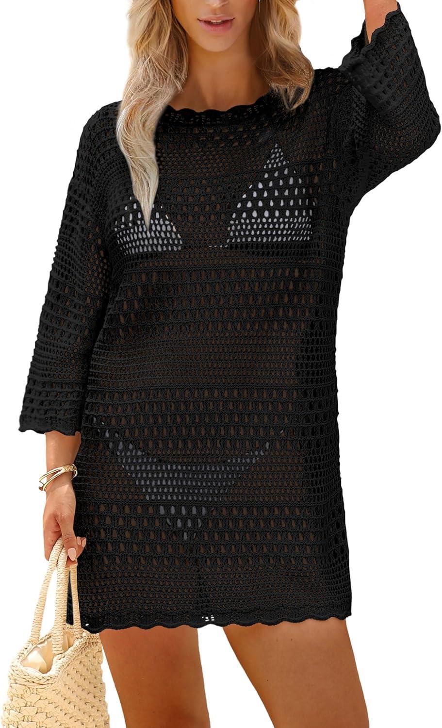 imageSAMPEEL Swimsuit Coverup for Women Beach Vacation Clothes Bathing Suit Cover Up Crochet Dresses Summer Cruise Outfits 2025Black