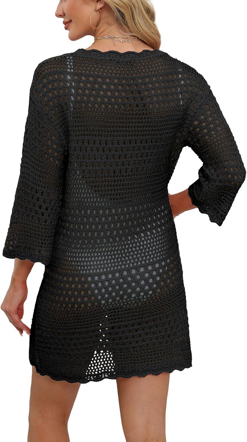 imageSAMPEEL Swimsuit Coverup for Women Beach Vacation Clothes Bathing Suit Cover Up Crochet Dresses Summer Cruise Outfits 2025Black
