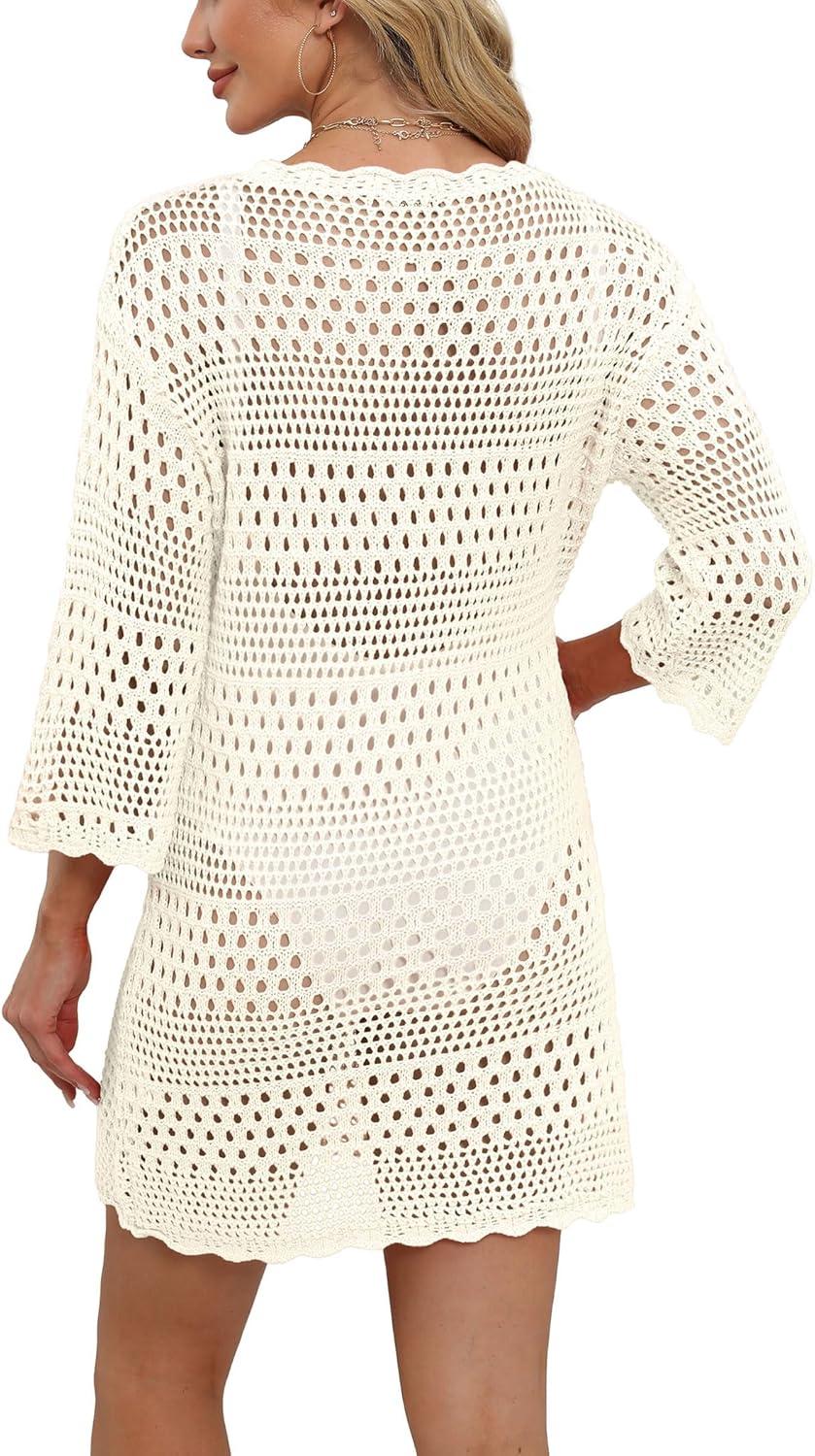 imageSAMPEEL Swimsuit Coverup for Women Beach Vacation Clothes Bathing Suit Cover Up Crochet Dresses Summer Cruise Outfits 2025Cream White