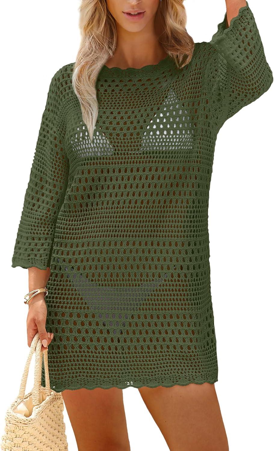 imageSAMPEEL Swimsuit Coverup for Women Beach Vacation Clothes Bathing Suit Cover Up Crochet Dresses Summer Cruise Outfits 2025Green