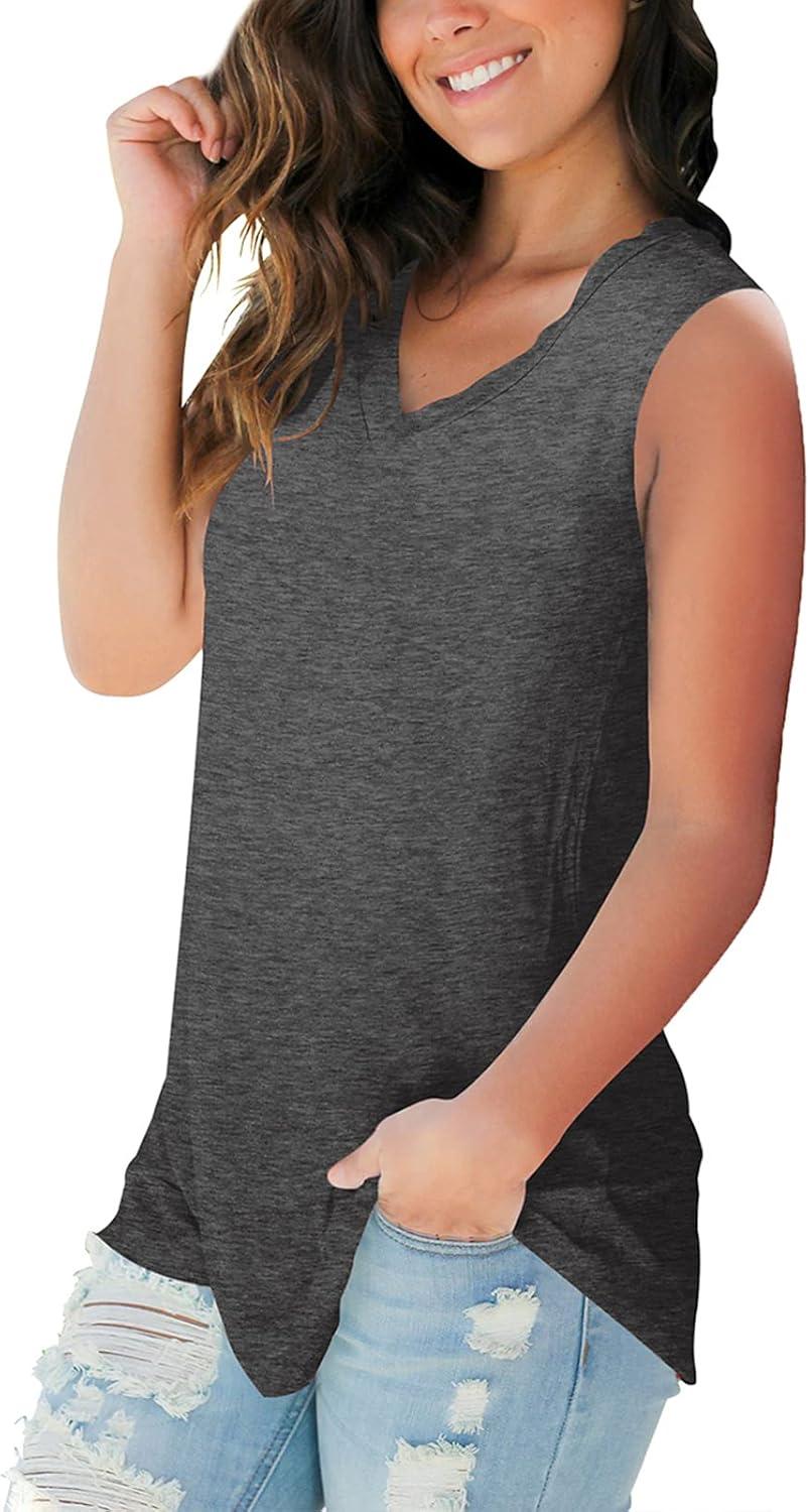 imageSAMPEEL Tank Tops for Women Cami Deep V Neck Sleeveless Shirts Womens Tees Casual Tee04dark Grey