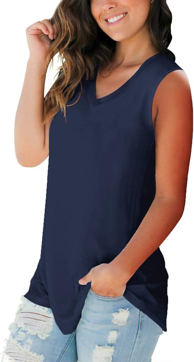 imageSAMPEEL Tank Tops for Women Cami Deep V Neck Sleeveless Shirts Womens Tees Casual Tee05tank Navyblue
