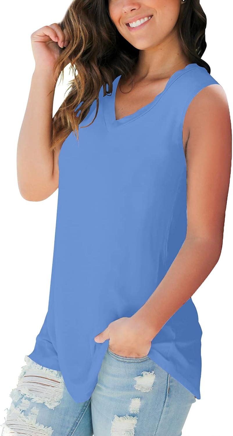 imageSAMPEEL Tank Tops for Women Cami Deep V Neck Sleeveless Shirts Womens Tees Casual Tee14baby Blue