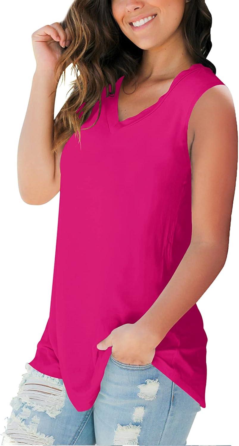 imageSAMPEEL Tank Tops for Women Cami Deep V Neck Sleeveless Shirts Womens Tees Casual TeeRose Red