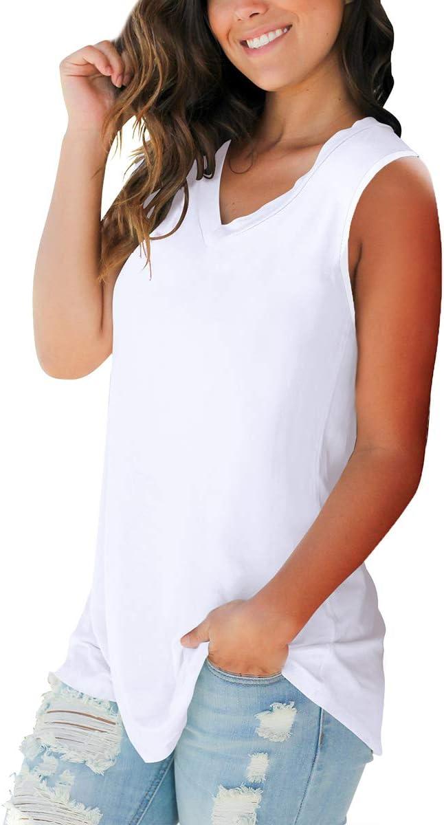 imageSAMPEEL Tank Tops for Women Cami Deep V Neck Sleeveless Shirts Womens Tees Casual TeeWhite