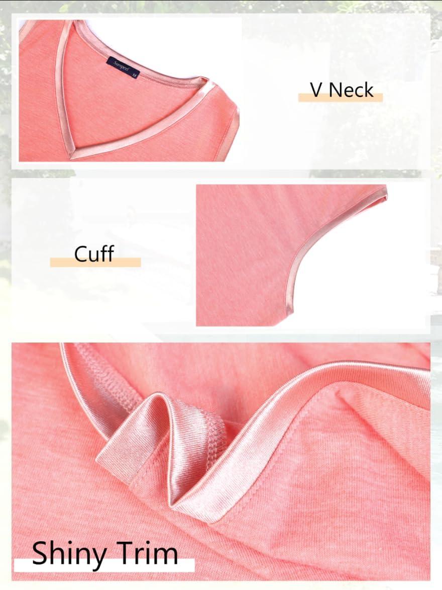 imageSAMPEEL Tank Tops for Women Summer Trendy V Neck Tops Shiny Trim Loose Fit Casual Sleeveless Shirts Fashion 2025Multicolor Apricot