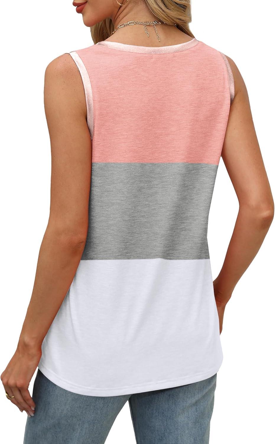 imageSAMPEEL Tank Tops for Women Summer Trendy V Neck Tops Shiny Trim Loose Fit Casual Sleeveless Shirts Fashion 2025Multicolor Coral