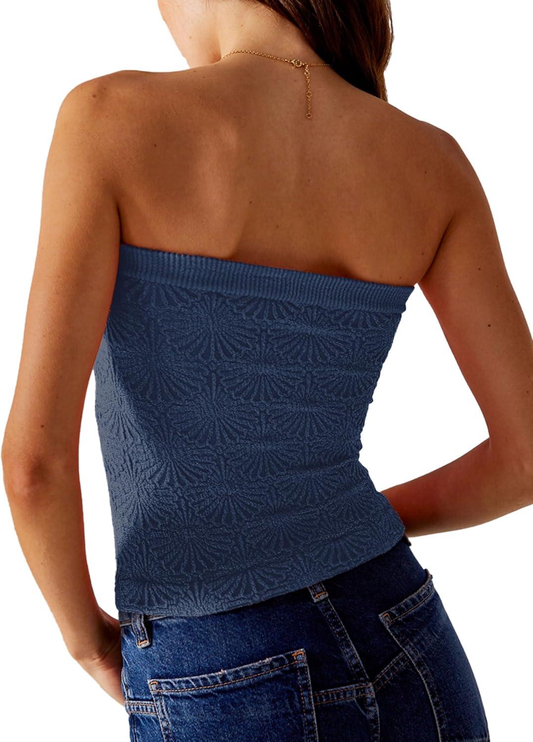 imageSAMPEEL Tube Tops for Women Summer Outfits Trendy 2024Grey Blue