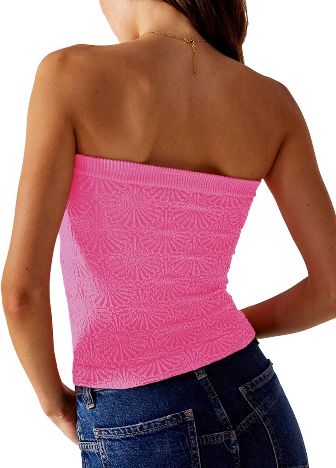 imageSAMPEEL Tube Tops for Women Summer Outfits Trendy 2024Hot Pink