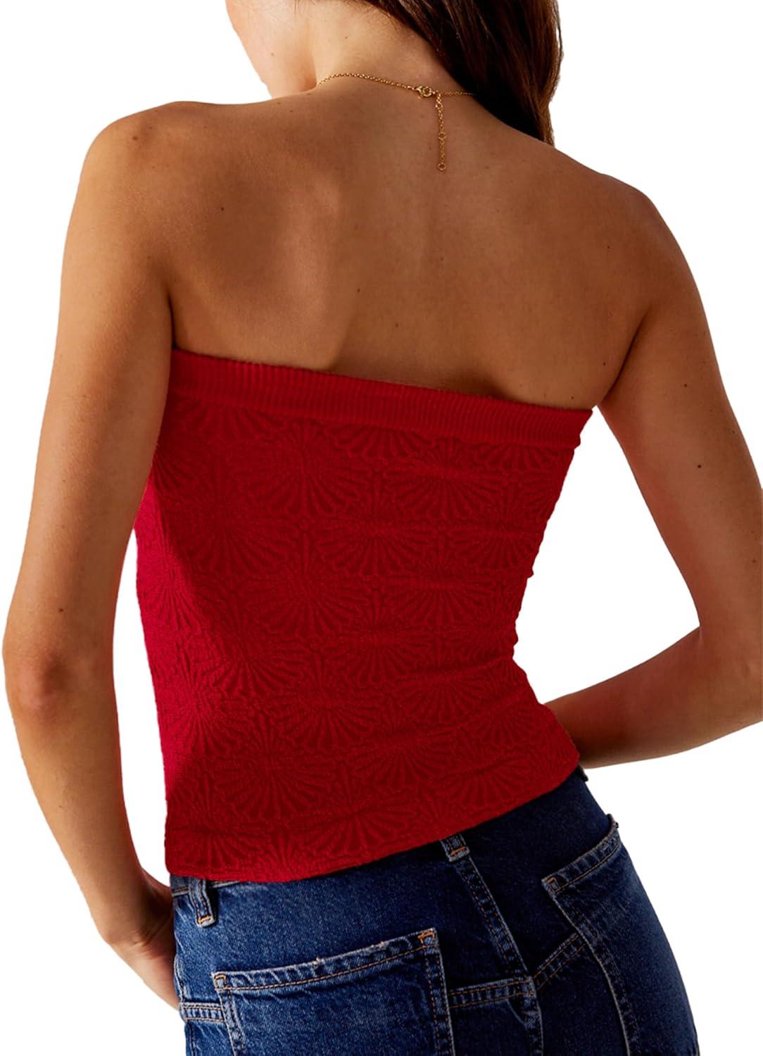 imageSAMPEEL Tube Tops for Women Summer Outfits Trendy 2024Red
