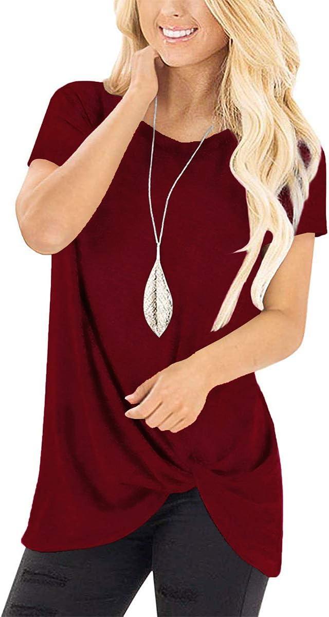 imageSAMPEEL Womens Casual Shirts Twist Knot Tunics Tops005 Burgundy