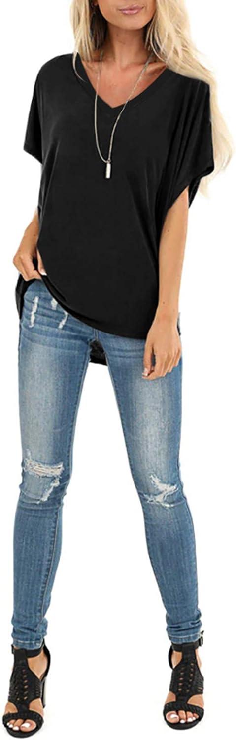 imageSAMPEEL Womens Summer Dolman Sleeve V Neck Casual Tops TshirtsBlack