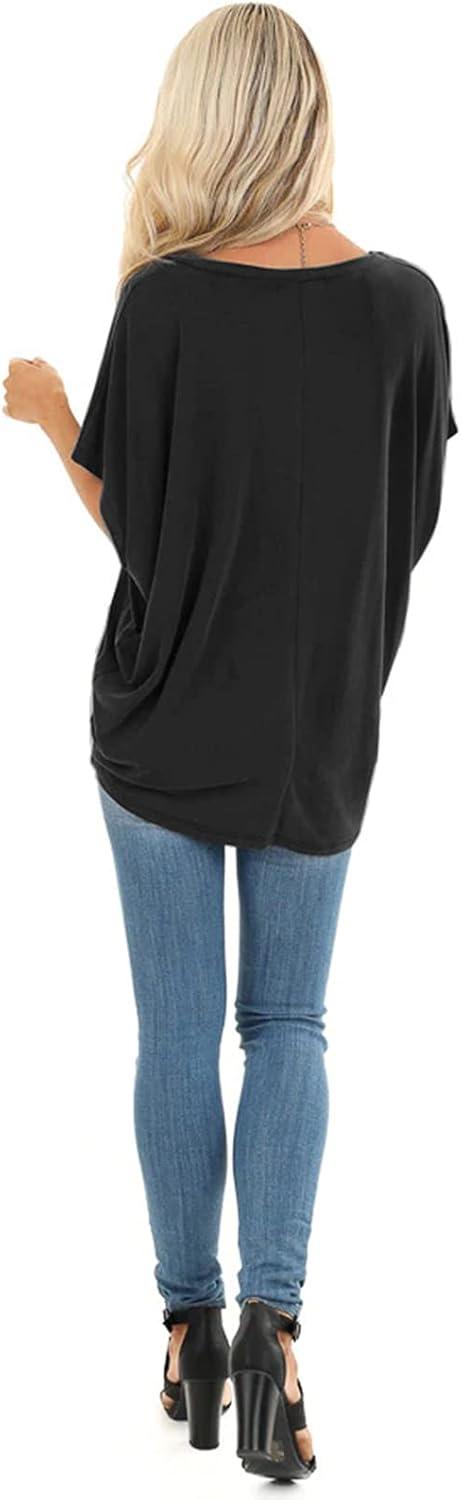 imageSAMPEEL Womens Summer Dolman Sleeve V Neck Casual Tops TshirtsBlack