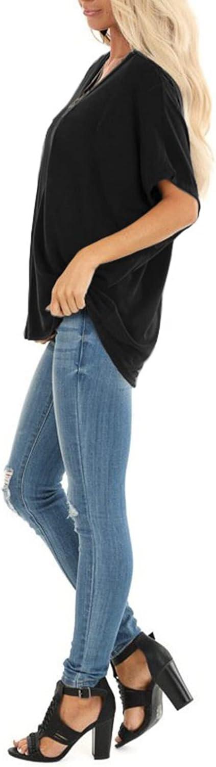 imageSAMPEEL Womens Summer Dolman Sleeve V Neck Casual Tops TshirtsBlack
