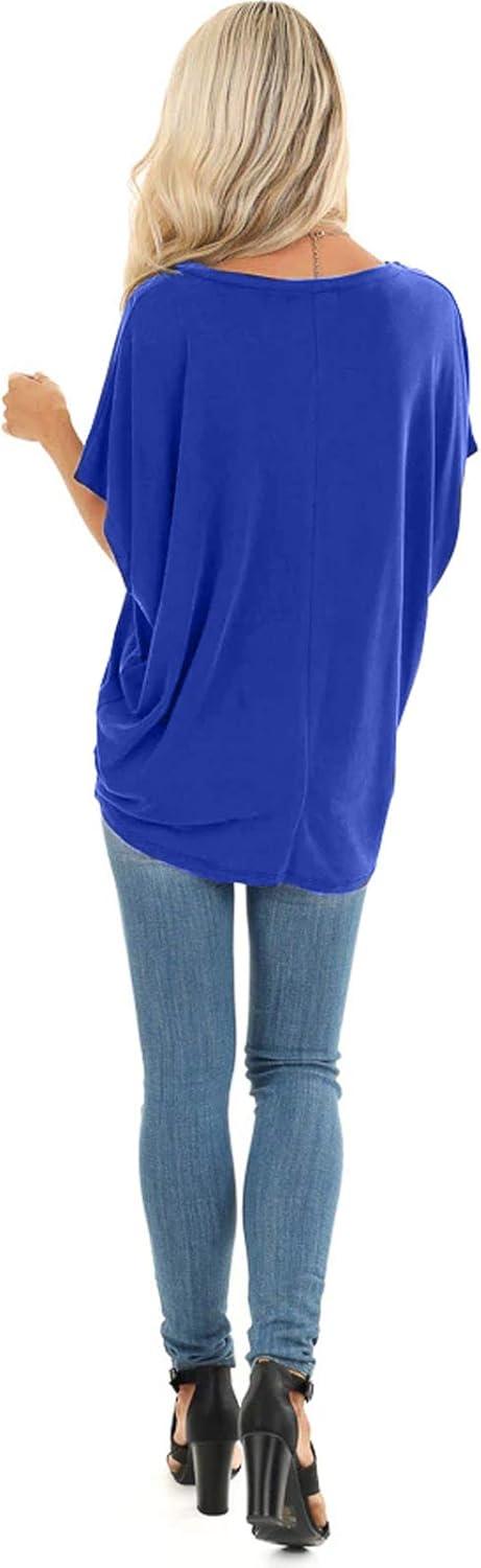 imageSAMPEEL Womens Summer Dolman Sleeve V Neck Casual Tops TshirtsBlue