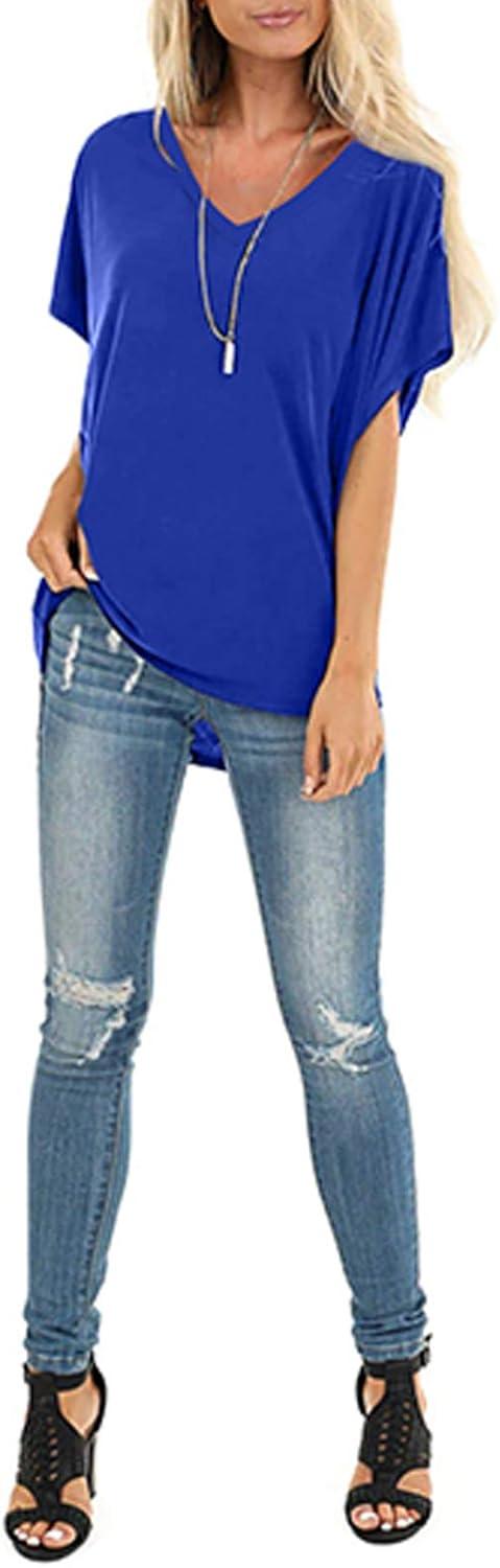 imageSAMPEEL Womens Summer Dolman Sleeve V Neck Casual Tops TshirtsBlue