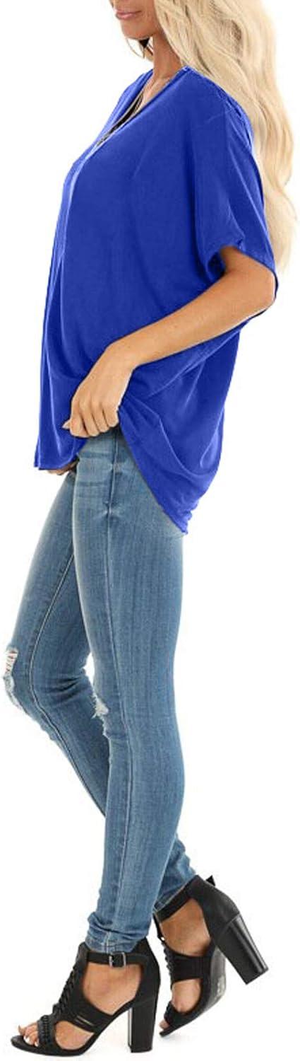 imageSAMPEEL Womens Summer Dolman Sleeve V Neck Casual Tops TshirtsBlue