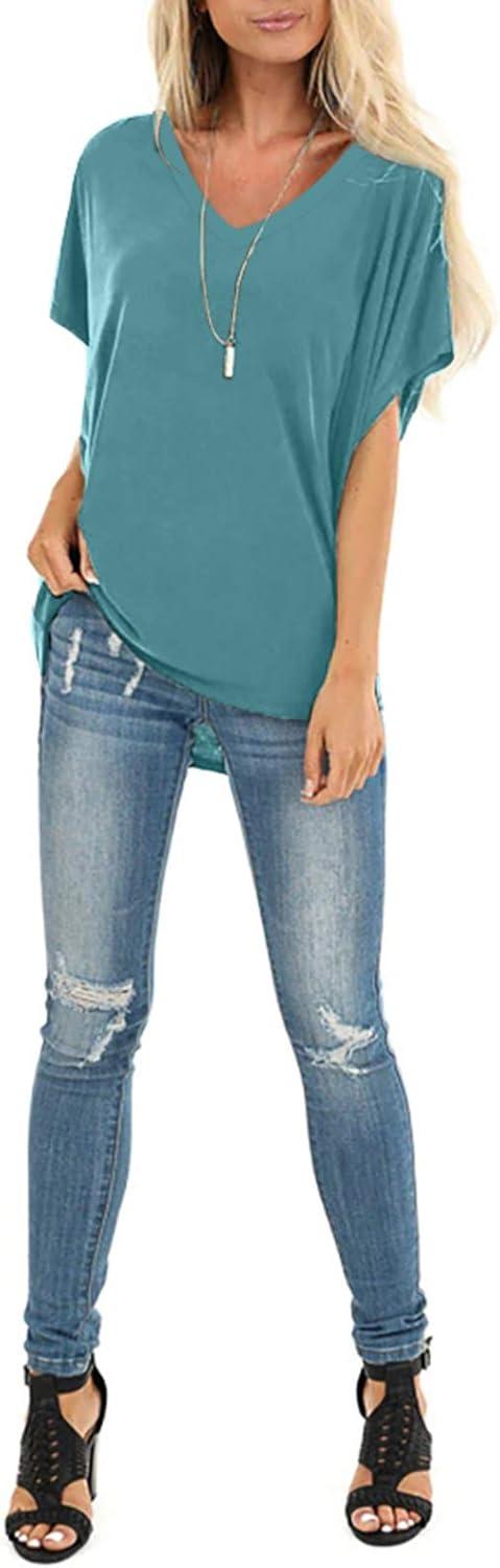 imageSAMPEEL Womens Summer Dolman Sleeve V Neck Casual Tops TshirtsBluegreen