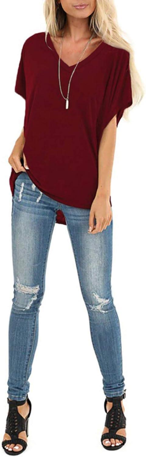 imageSAMPEEL Womens Summer Dolman Sleeve V Neck Casual Tops TshirtsBurgundy