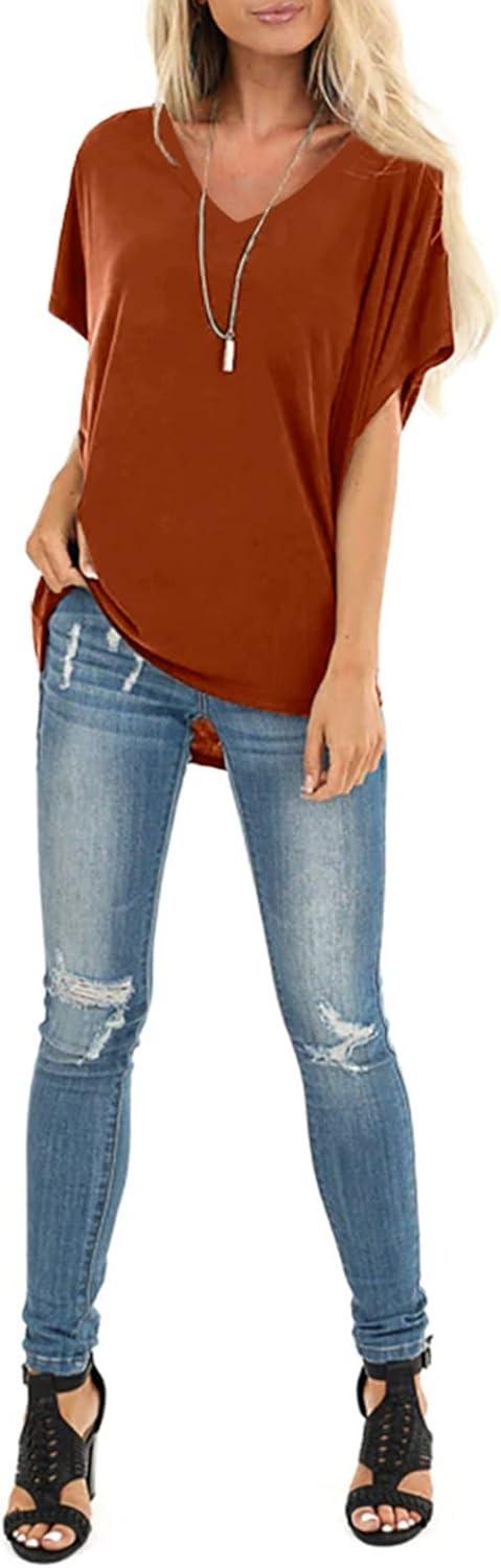 imageSAMPEEL Womens Summer Dolman Sleeve V Neck Casual Tops TshirtsCaramel