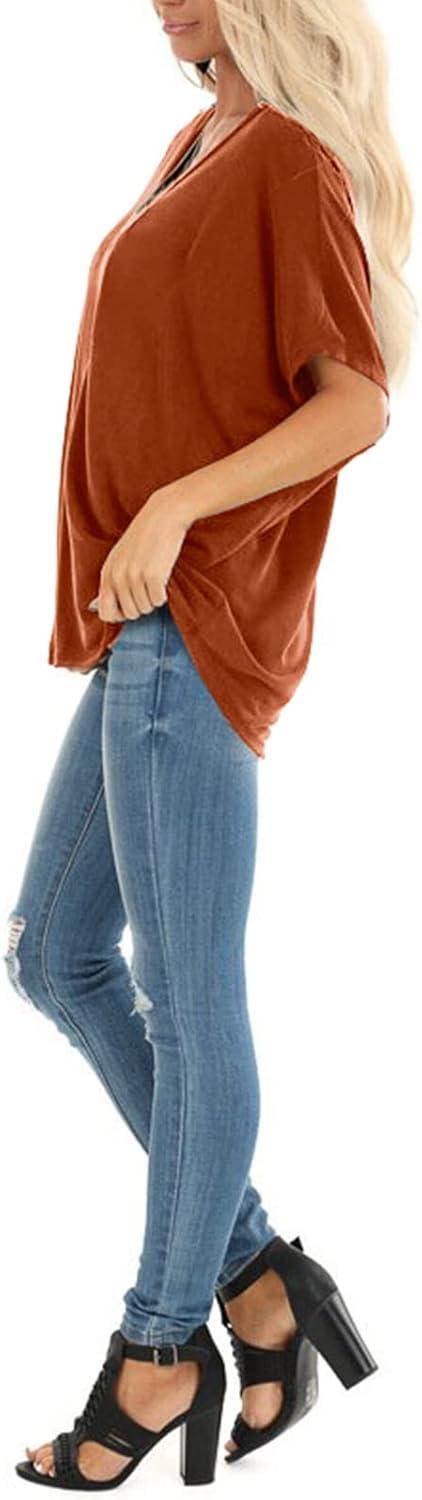 imageSAMPEEL Womens Summer Dolman Sleeve V Neck Casual Tops TshirtsCaramel
