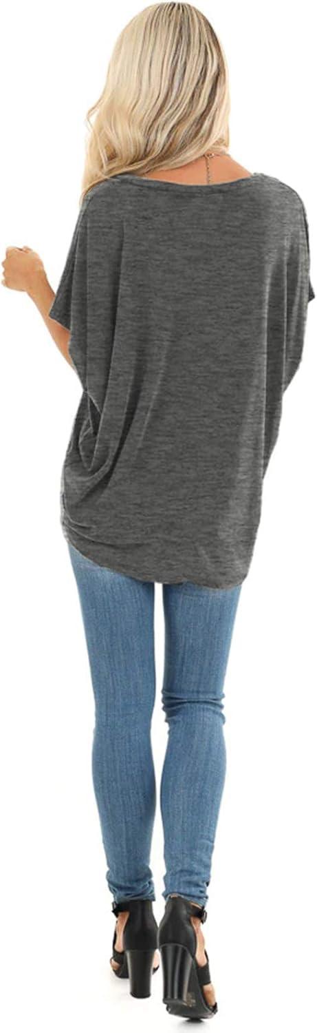imageSAMPEEL Womens Summer Dolman Sleeve V Neck Casual Tops TshirtsDark Grey