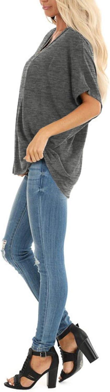 imageSAMPEEL Womens Summer Dolman Sleeve V Neck Casual Tops TshirtsDark Grey