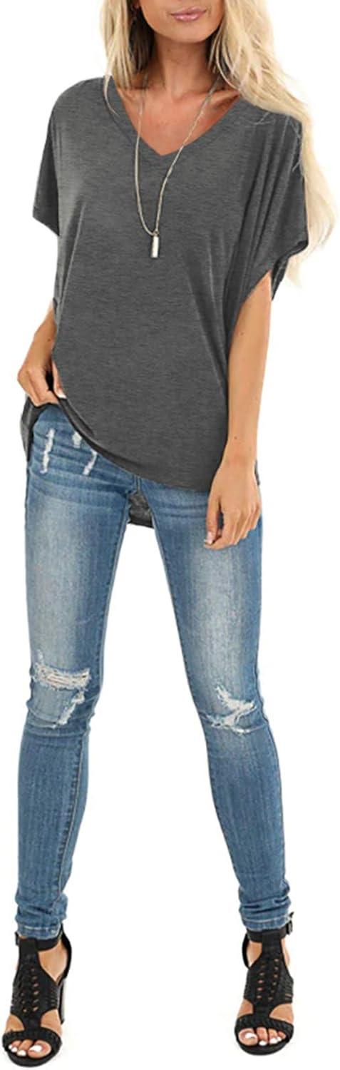 imageSAMPEEL Womens Summer Dolman Sleeve V Neck Casual Tops TshirtsDark Grey