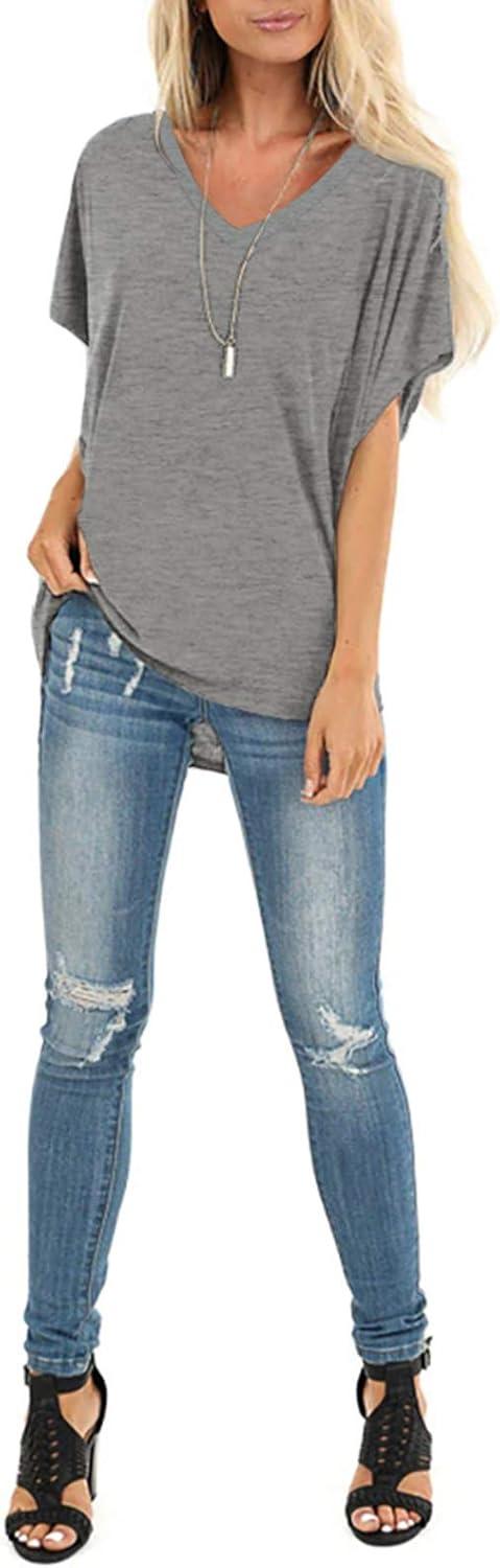 imageSAMPEEL Womens Summer Dolman Sleeve V Neck Casual Tops TshirtsGrey