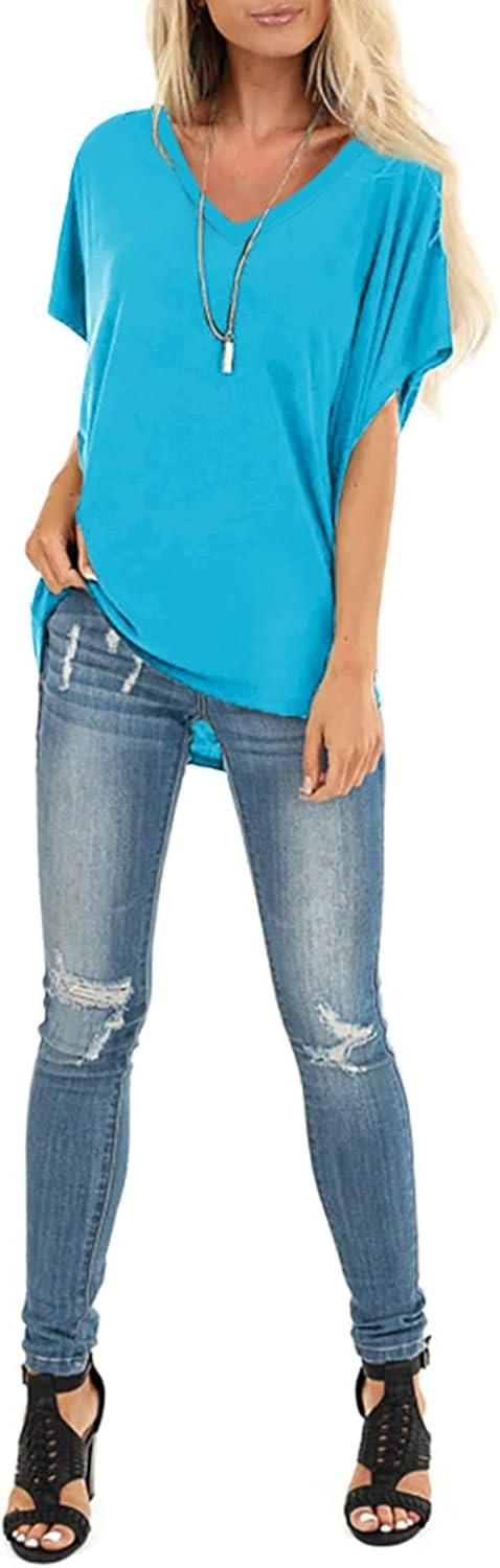 imageSAMPEEL Womens Summer Dolman Sleeve V Neck Casual Tops TshirtsLake Blue