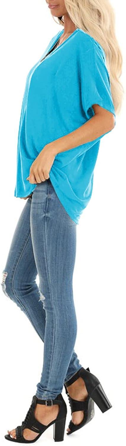imageSAMPEEL Womens Summer Dolman Sleeve V Neck Casual Tops TshirtsLake Blue