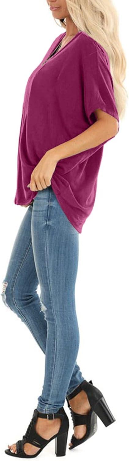 imageSAMPEEL Womens Summer Dolman Sleeve V Neck Casual Tops TshirtsMaroon