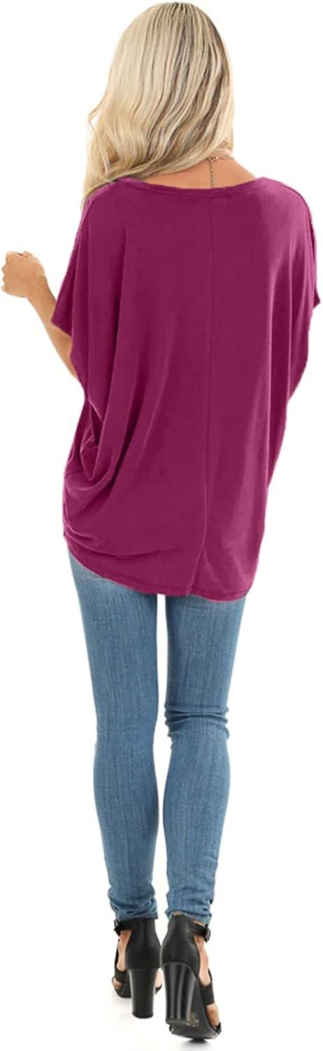 imageSAMPEEL Womens Summer Dolman Sleeve V Neck Casual Tops TshirtsMaroon