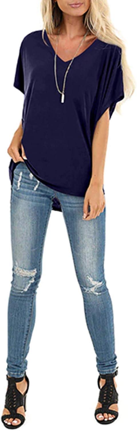 imageSAMPEEL Womens Summer Dolman Sleeve V Neck Casual Tops TshirtsNavy Blue